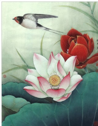 花鸟手工绘画工笔壁画