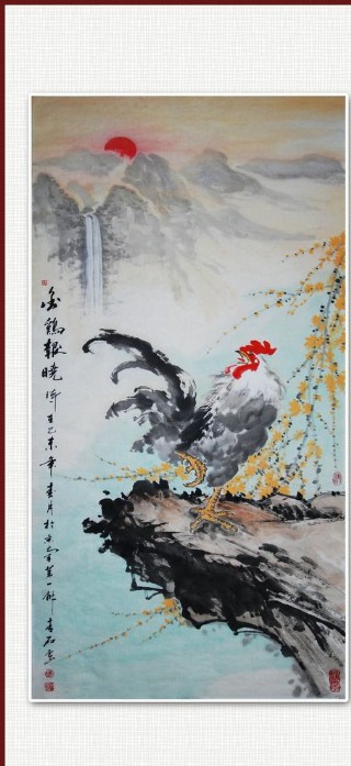 青石国画金鸡报晓